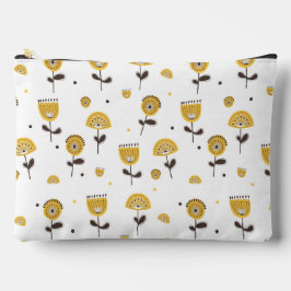 ミッドセンチュリーモダンイエローフローラルパターン アクセサリーポーチ