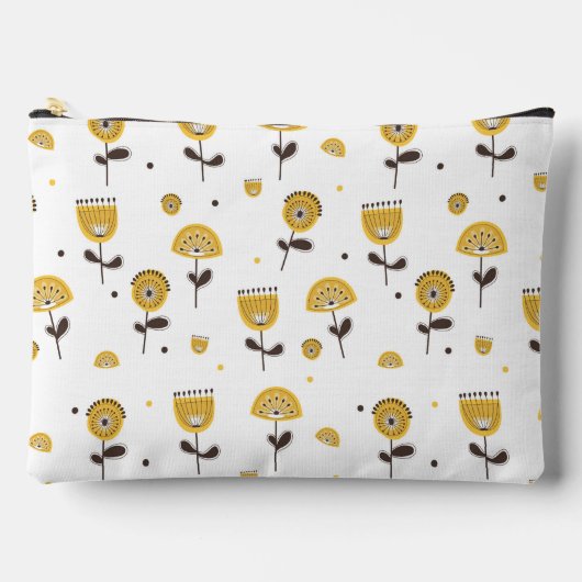 ミッドセンチュリーモダンイエローフローラルパターン アクセサリーポーチ (正面)