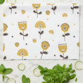 ミッドセンチュリーモダンイエローフローラルパターン キッチンタオル (折り畳み)