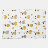 ミッドセンチュリーモダンイエローフローラルパターン キッチンタオル (横)