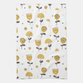 ミッドセンチュリーモダンイエローフローラルパターン キッチンタオル (縦)