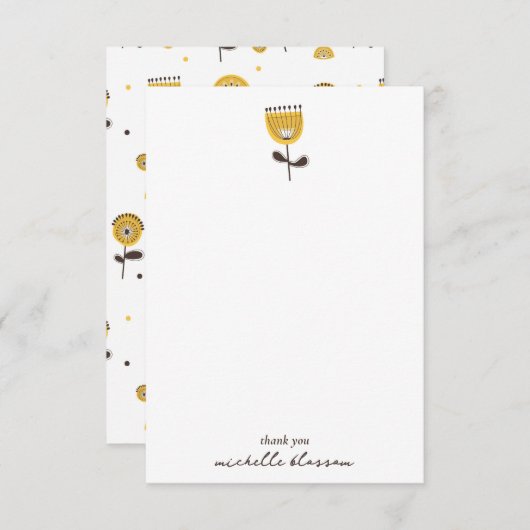 ミッドセンチュリーモダンイエローフローラルパターン サンキューカード (正面/裏面)