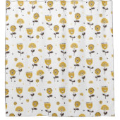 ミッドセンチュリーモダンイエローフローラルパターン シャワーカーテン (正面)