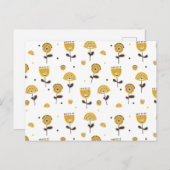 ミッドセンチュリーモダンイエローフローラルパターン シーズンポストカード (正面/裏面)