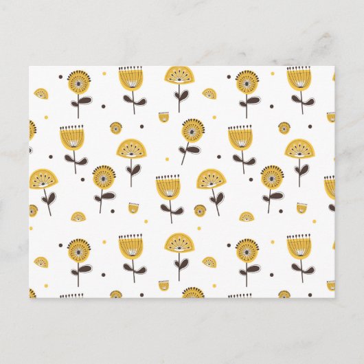 ミッドセンチュリーモダンイエローフローラルパターン シーズンポストカード (正面)
