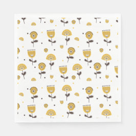 ミッドセンチュリーモダンイエローフローラルパターン スタンダードランチョンナプキン