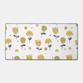 ミッドセンチュリーモダンイエローフローラルパターン デスクマット (正面)