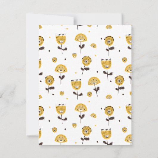 ミッドセンチュリーモダンイエローフローラルパターン ノートカード (裏面)