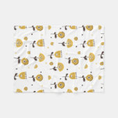 ミッドセンチュリーモダンイエローフローラルパターン フリースブランケット (正面(横))