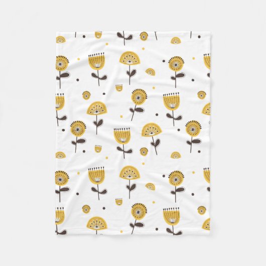 ミッドセンチュリーモダンイエローフローラルパターン フリースブランケット (正面)