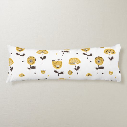 ミッドセンチュリーモダンイエローフローラルパターン ボディピロー (正面)