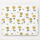 ミッドセンチュリーモダンイエローフローラルパターン マウスパッド (正面)