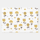 ミッドセンチュリーモダンイエローフローラルパターン ラッピングペーパーシート (正面2)