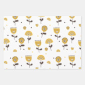 ミッドセンチュリーモダンイエローフローラルパターン ラッピングペーパーシート (正面)