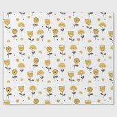 ミッドセンチュリーモダンイエローフローラルパターン ラッピングペーパー (フラット)