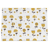 ミッドセンチュリーモダンイエローフローラルパターン ラージペーパーバッグ (正面)