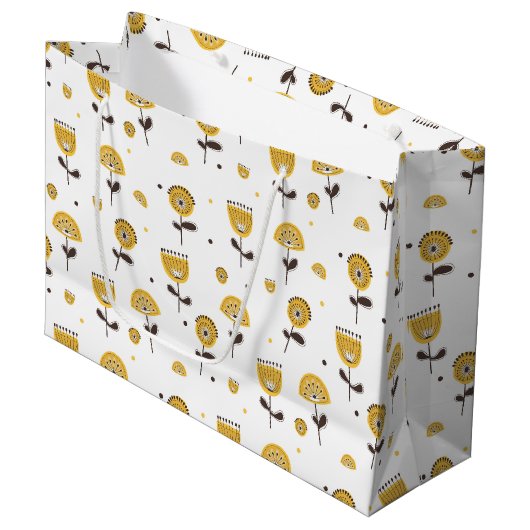 ミッドセンチュリーモダンイエローフローラルパターン ラージペーパーバッグ (正面アングル)