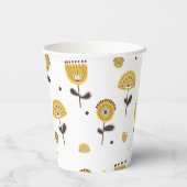 ミッドセンチュリーモダンイエローフローラルパターン 紙コップ (裏面)