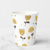 ミッドセンチュリーモダンイエローフローラルパターン 紙コップ (左)