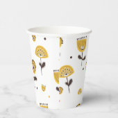 ミッドセンチュリーモダンイエローフローラルパターン 紙コップ (右)