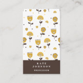 ミッドセンチュリーモダンイエローフローラQRコード 名刺 (正面)