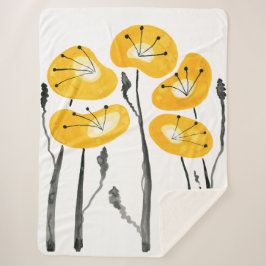 ミッドセンチュリーモダンイエローポピー、抽象芸術フローラ シェルパブランケット