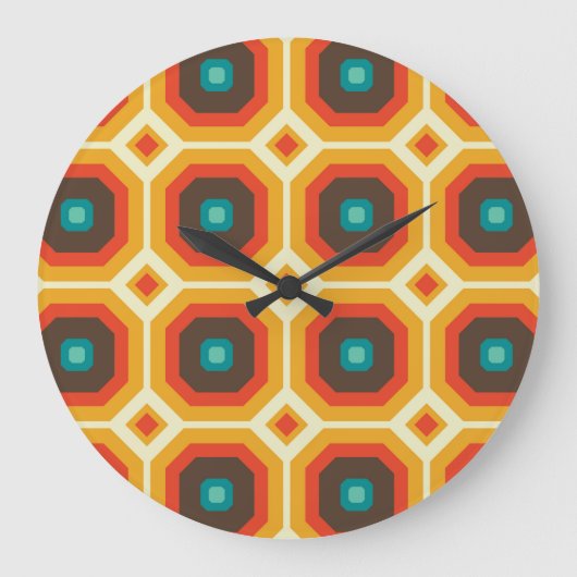 ミッドセンチュリーモダンウォールクロック、八角形パターン ラージ壁時計 (正面)