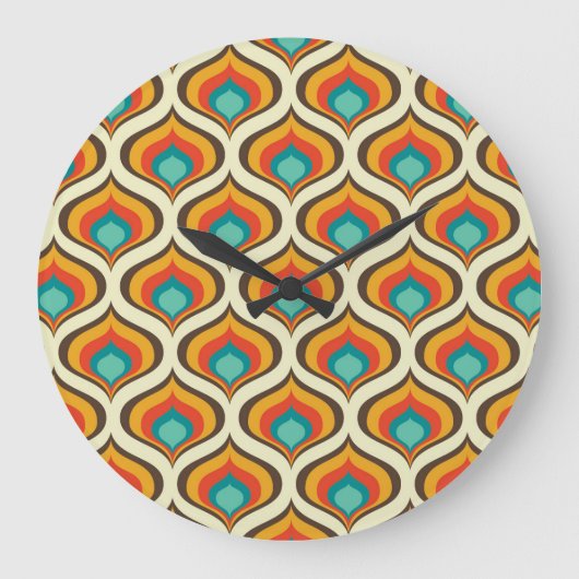 ミッドセンチュリーモダンウォールクロック、炎パターン ラージ壁時計 (正面)