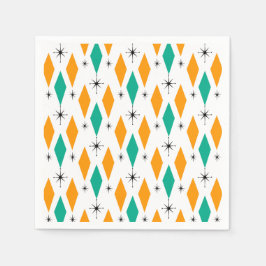 ミッドセンチュリーモダンエラダイアモンズオレンジターコイズ スタンダードカクテルナプキン