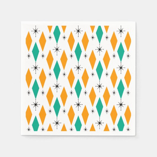 ミッドセンチュリーモダンエラダイアモンズオレンジターコイズ スタンダードカクテルナプキン (正面)