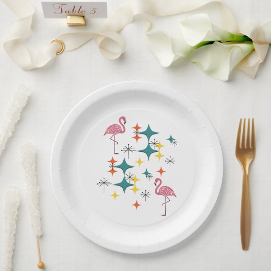 ミッドセンチュリーモダンエームズアトミックフラミンゴスダイヤモンド ペーパープレート (ウェディング)