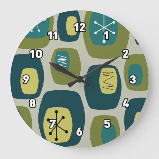 ミッドセンチュリーモダンオブロンズオリーブグリーン ラージ壁時計 (正面)
