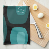 ミッドセンチュリーモダンオブロンズブラックティール（緑がかった色） キッチンタオル (四つ折り)