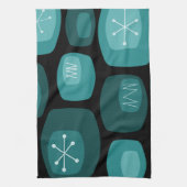 ミッドセンチュリーモダンオブロンズブラックティール（緑がかった色） キッチンタオル (縦)