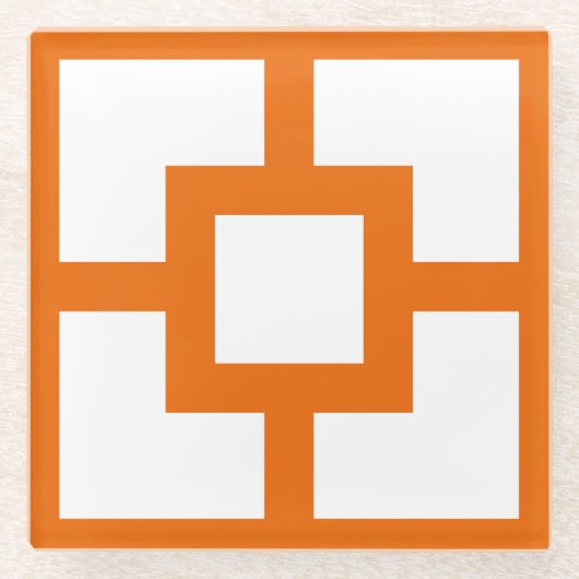 ミッドセンチュリーモダンオレンジとホワイトブリーズブロック ガラスコースター (正面)