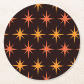ミッドセンチュリーモダンオレンジと琥珀のスターバスト ラウンドペーパーコースター (正面)