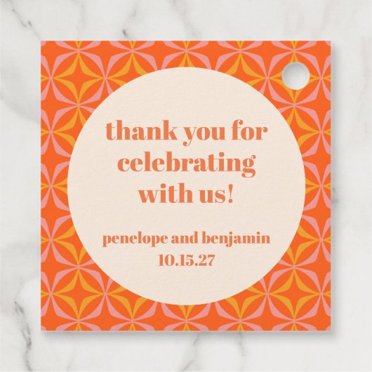 ミッドセンチュリーモダンオレンジのカスタムウェディングありがとう フェイバータグ (裏面)