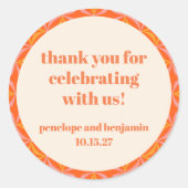 ミッドセンチュリーモダンオレンジのカスタムウェディングありがとう ラウンドシール (正面)