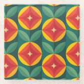 ミッドセンチュリーモダンオレンジの花のパターン ガラスコースター (正面)