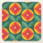 ミッドセンチュリーモダンオレンジの花のパターン スクエアペーパーコースター (正面)