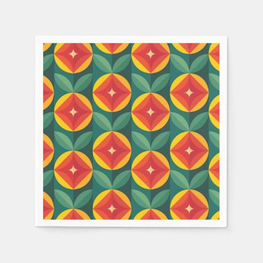 ミッドセンチュリーモダンオレンジの花のパターン スタンダードカクテルナプキン (正面)