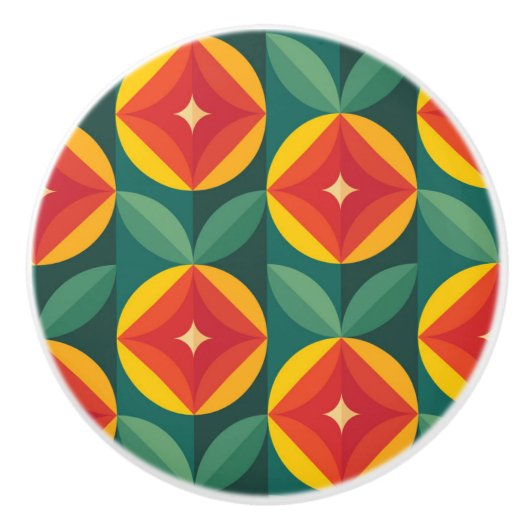 ミッドセンチュリーモダンオレンジの花のパターン セラミックノブ (正面)