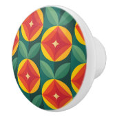 ミッドセンチュリーモダンオレンジの花のパターン セラミックノブ (右)