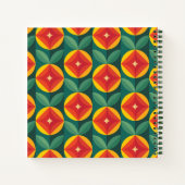 ミッドセンチュリーモダンオレンジの花のパターン ノートブック (裏面)