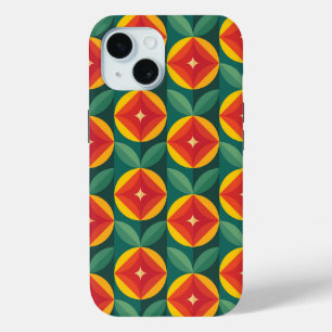 ミッドセンチュリーモダンオレンジの花のパターン iPhone 15ケース