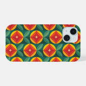 ミッドセンチュリーモダンオレンジの花のパターン iPhone 15ケース (裏面横)