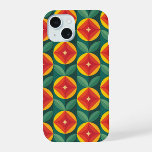 ミッドセンチュリーモダンオレンジの花のパターン iPhone 15ケース