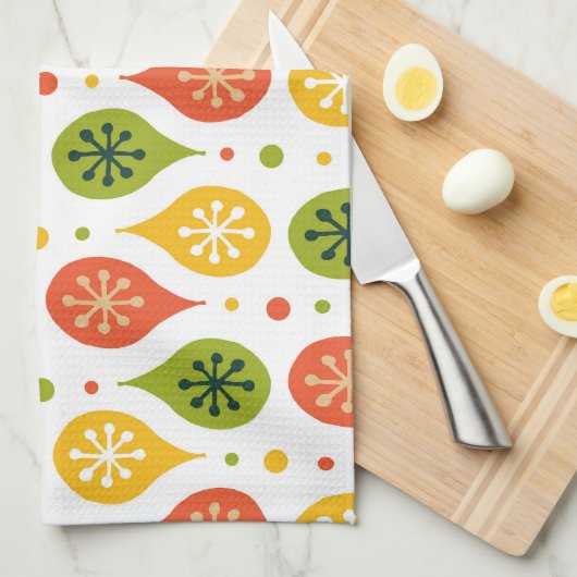 ミッドセンチュリーモダンオレンジの赤い雨がアスタリスクを落とす キッチンタオル (四つ折り)