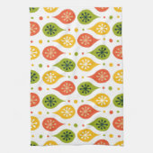 ミッドセンチュリーモダンオレンジの赤い雨がアスタリスクを落とす キッチンタオル (縦)