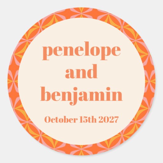 ミッドセンチュリーモダンオレンジカスタムウェディング ラウンドシール (正面)